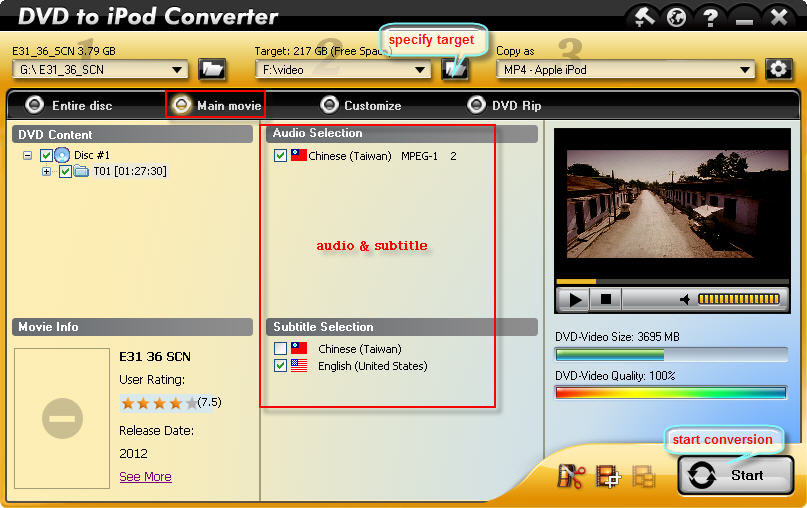 dvd to ipod - main movie