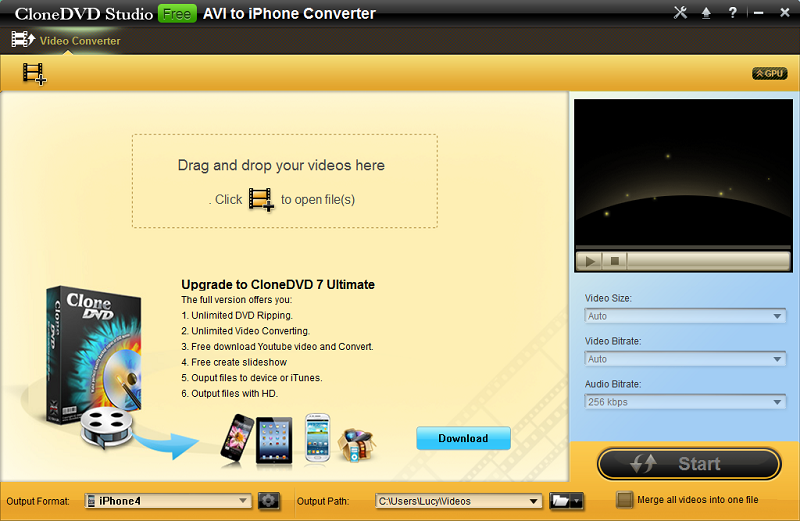 CloneDVD Free AVI to iPhone Converter 1.0.0.0 full