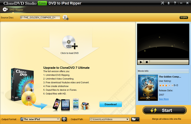 CloneDVD Studio Free DVD to iPad Ripper 1.0.0.0 full