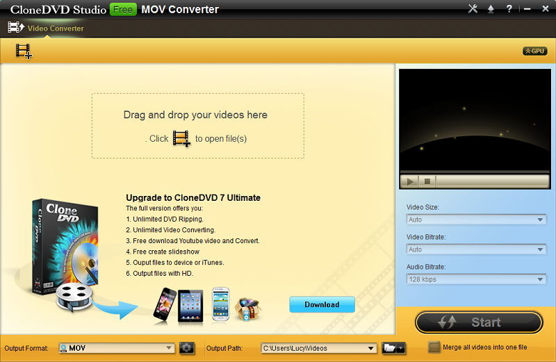 CloneDVD Studio Free MOV Converter 1.0.0.0 full